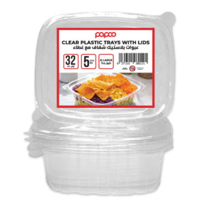Papco Plastic Clear Tray 32 Oz With Lids 5 Pcs