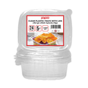 Papco Plastic Clear Tray 24 Oz With Lids 5 Pcs