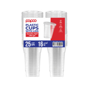 Papco Clear 16 Oz Plastic Cups - 25 Cups + Lids