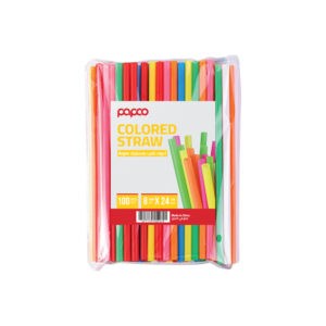 Papco Coloured Plastic Straw Wrapped Individually 8 mm x 24 Cm -100 Pcs