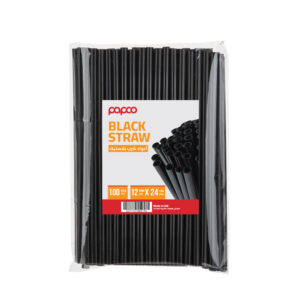 Papco Black Plastic Straw Wrapped Individually 12 mm x 24 Cm -100 Pcs
