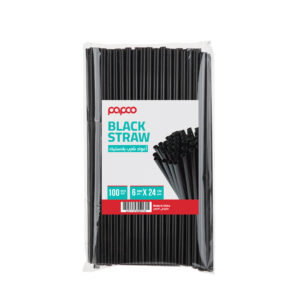 Papco Black Plastic Straw Wrapped Individually 6 mm x 24 Cm -100 Pcs