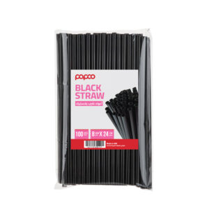Papco Black Plastic Straw Wrapped Individually 8 mm x 24 Cm -100 Pcs