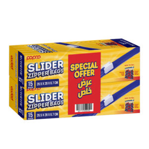 Papco Premium Large Slider Zipper Bags 26.5 x 28 x 6.7 Cm 15 Bags x 2 Pcs Special Offer