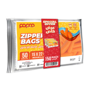 Papco Premium Medium Zipper Bags 15 x 22 Cm 50 Bags x 3 Special Offer