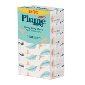 Papco Plume Facial Tissue 150 Sheets 2 Ply 5+1 Free