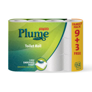 Papco Plume Toilet Roll 200 Sheets 2 Ply 9+3 Free