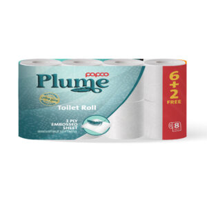 Papco Plume Toilet Roll 200 Sheets 3 Ply 6+2 Free