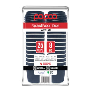 Papco Rippled Paper Cups 8 Oz-25 Pcs+Lids