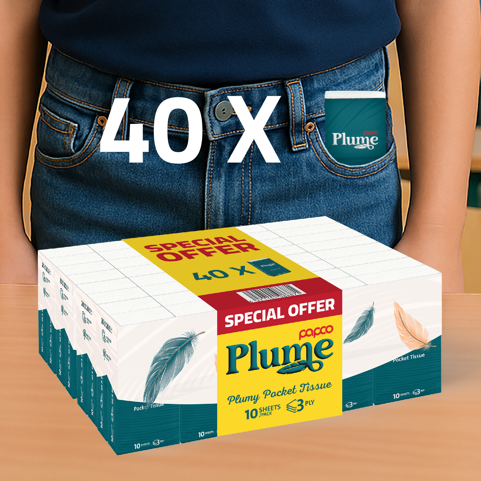 Papco Plume Pocket Tissue 10 Sheets 3 Ply 40 Pcs - Image 5