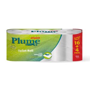 Papco Plume Toilet Roll 200 Sheets 2 Ply 16 +4 Free