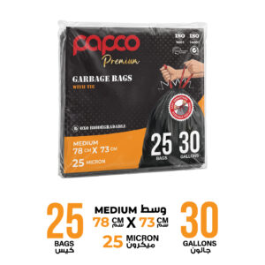 Papco Premium Garbage Bags with Tie 30 Gallons 78 x 73 Cm - 25 Bags