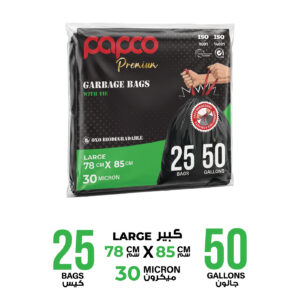 Papco Premium Garbage Bags with Tie 50 Gallons 78 x 85 Cm - 25 Bags