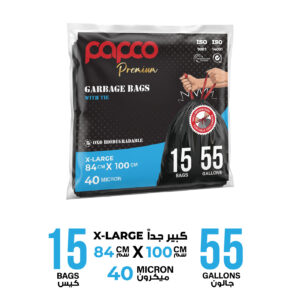 Papco Premium Garbage Bags with Tie 55 Gallons 84 x 100 Cm - 15 Bags
