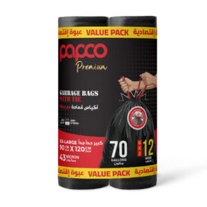 Papco Premium Garbage Bags with Tie 70 Gallons 90 x 120 Cm - 6 Bags x 2 Rolls Value Pack