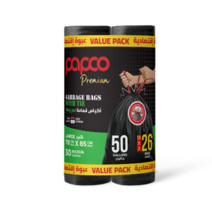 Papco Premium Garbage Bags with Tie 50 Gallons 78 x 85 Cm - 13 Bags x 2 Rolls Value Pack